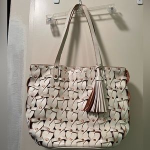 Patricia Nash Woven Leather White Bucket Purse - image 1